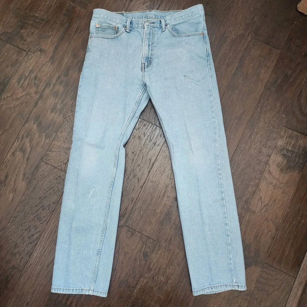 Levis 505 Straight Fit Mens Jeans Light Wash Denim Blue 33x32 Cotton Classic